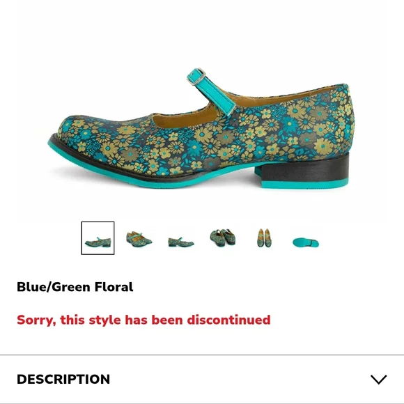 John Fluevog Teal and Gold Floral Mary Jane Flats - Picture 7 of 9